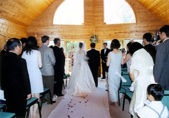 At the front of the chapel